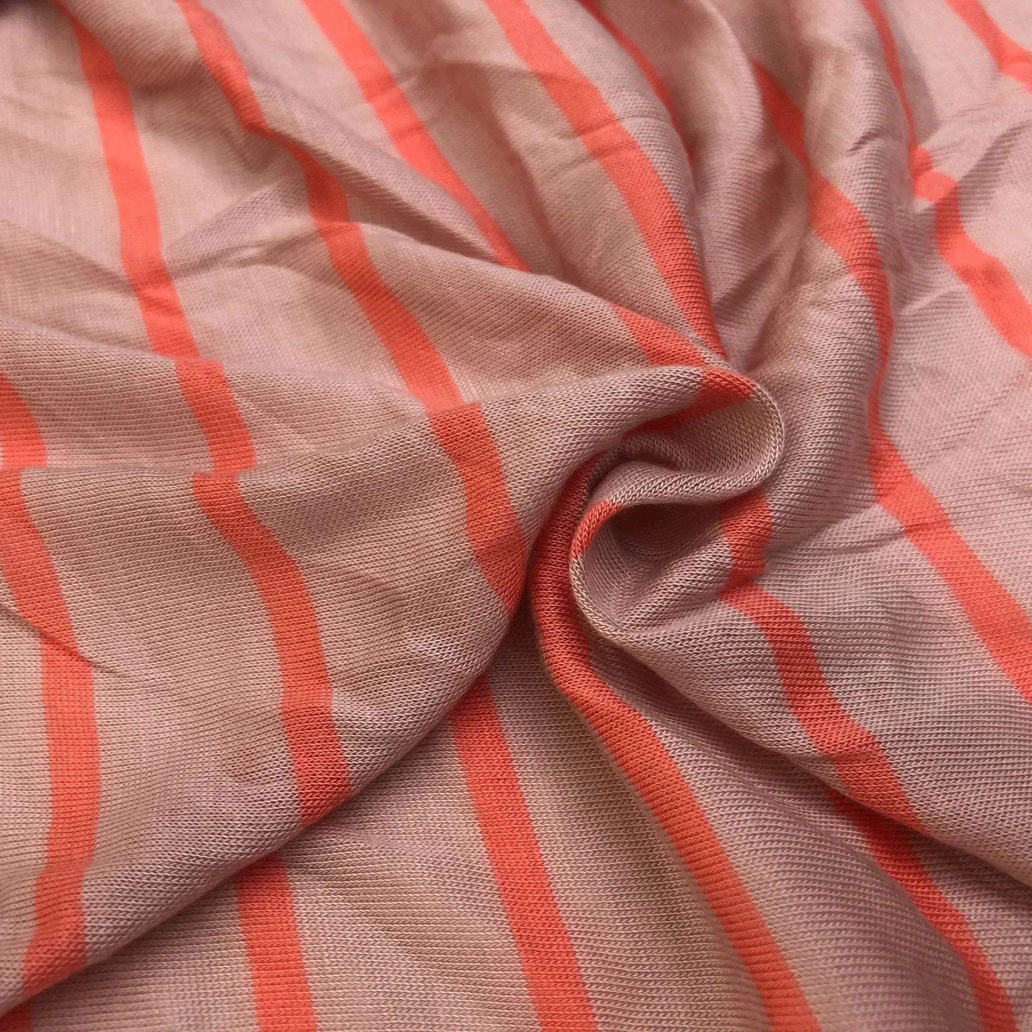 62" Pink Orange Striped 100% Polyester Knit Fabric By the Yard