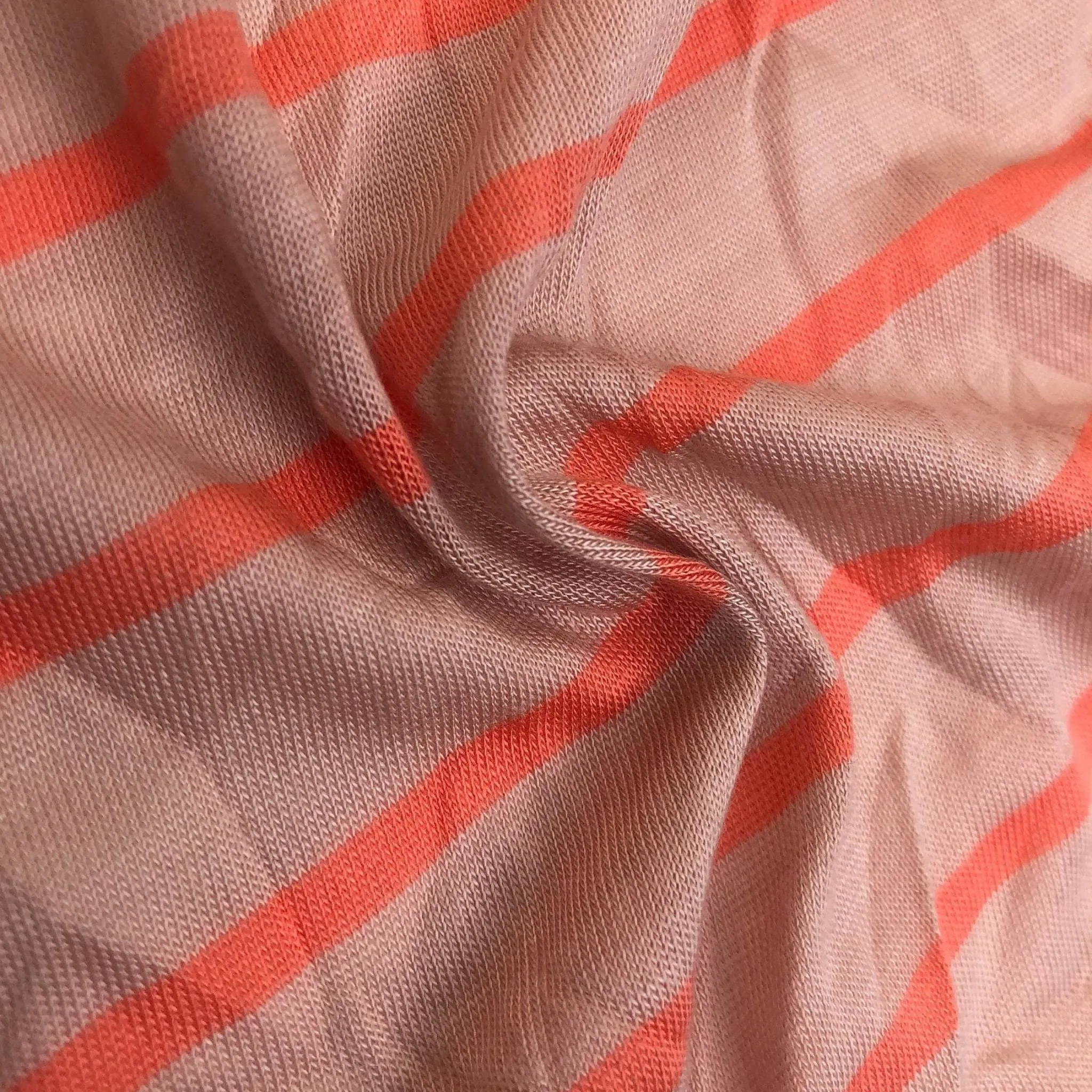 62" Pink Orange Striped 100% Polyester Knit Fabric By the Yard