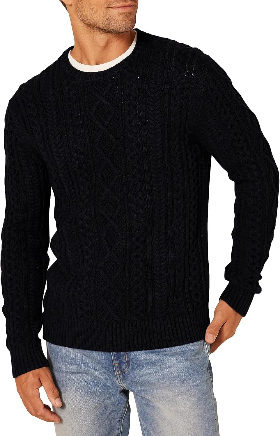 Amazon Essentials Men's Long-Sleeve 100% Cotton Fisherman Cable Crewneck Sweater