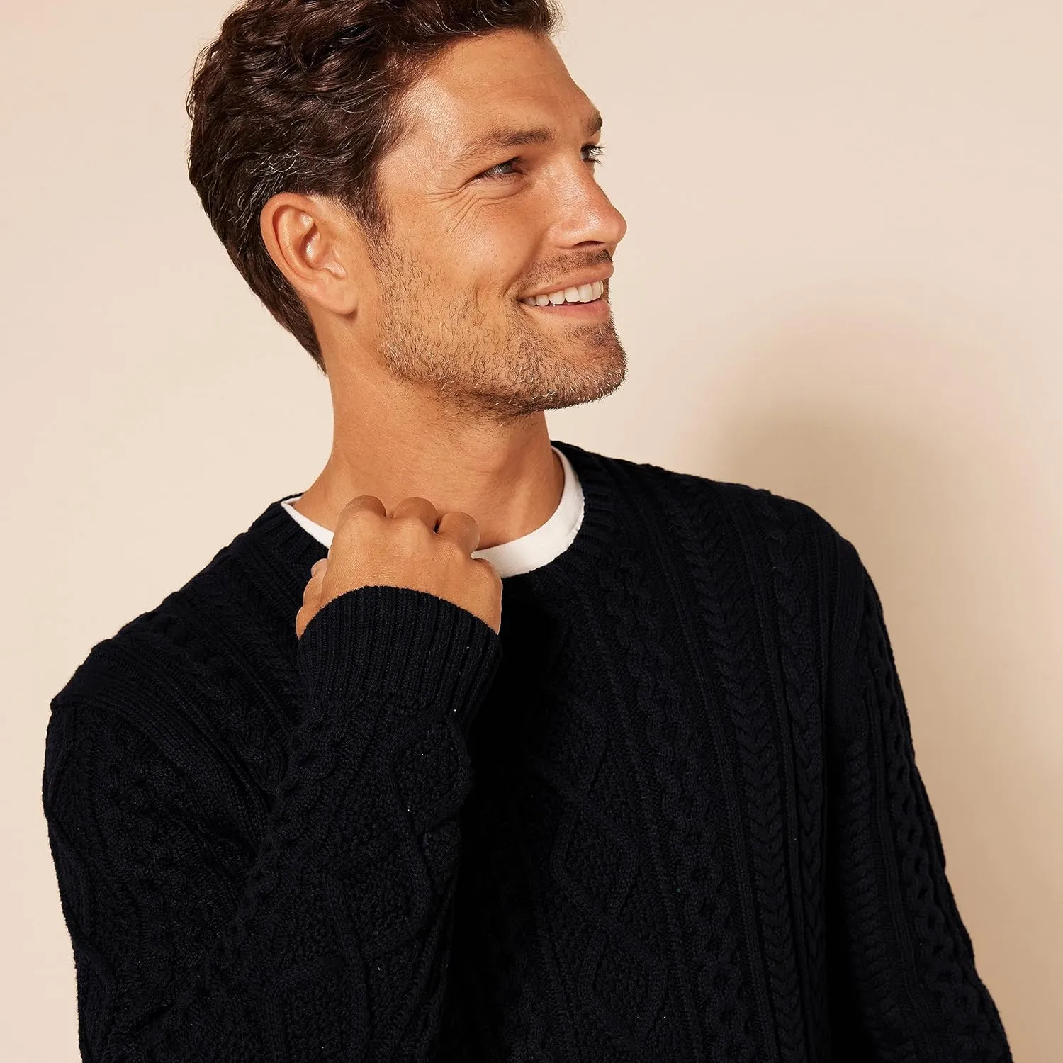 Amazon Essentials Men's Long-Sleeve 100% Cotton Fisherman Cable Crewneck Sweater