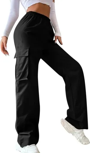 Belt Less Pants Women Wide Leg High Waisted Casual Trousers Straight Leg Relaxed Style Loose Sweatpants with Pockets