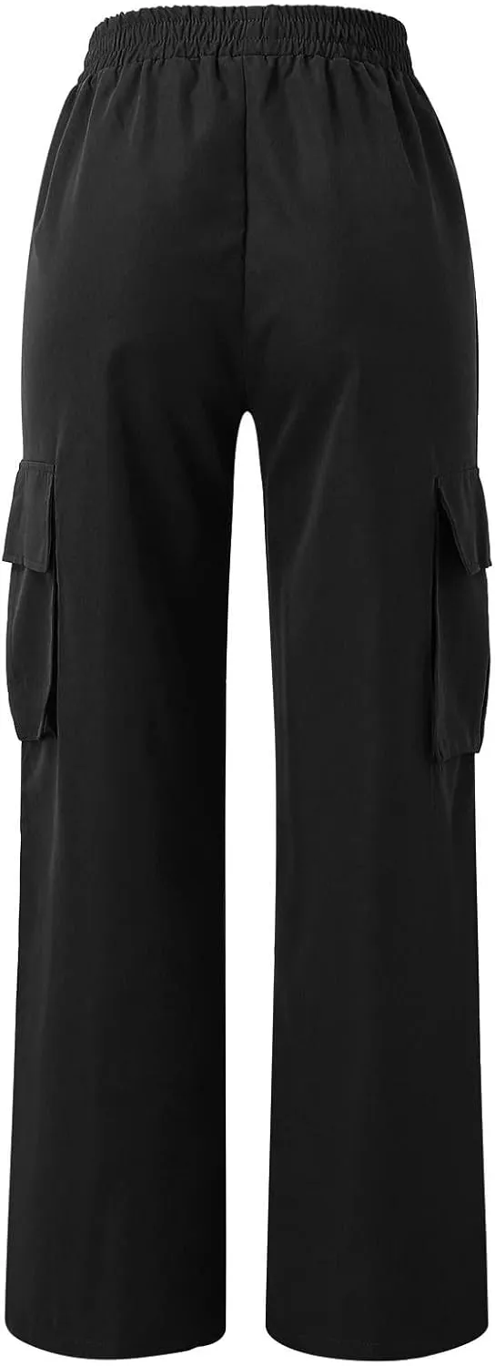 Belt Less Pants Women Wide Leg High Waisted Casual Trousers Straight Leg Relaxed Style Loose Sweatpants with Pockets