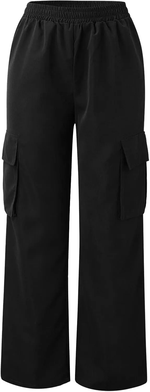 Belt Less Pants Women Wide Leg High Waisted Casual Trousers Straight Leg Relaxed Style Loose Sweatpants with Pockets