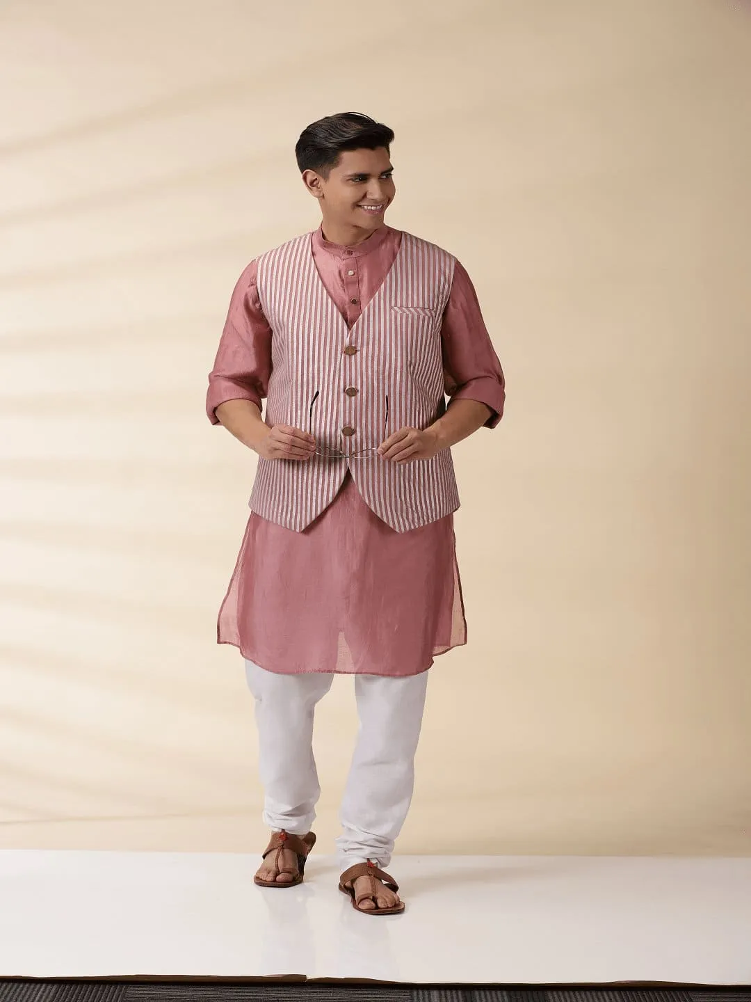 Blush Pink Chanderi Jacket & Kurta Set