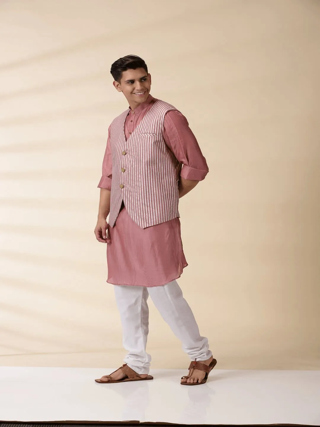 Blush Pink Chanderi Jacket & Kurta Set