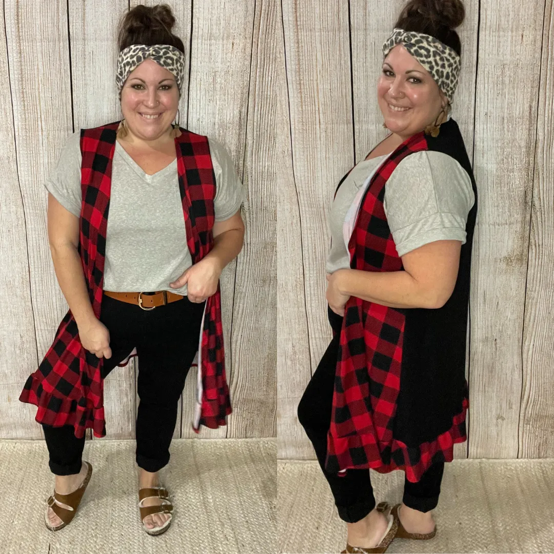 Buffalo Plaid Ruffle Hem Vest