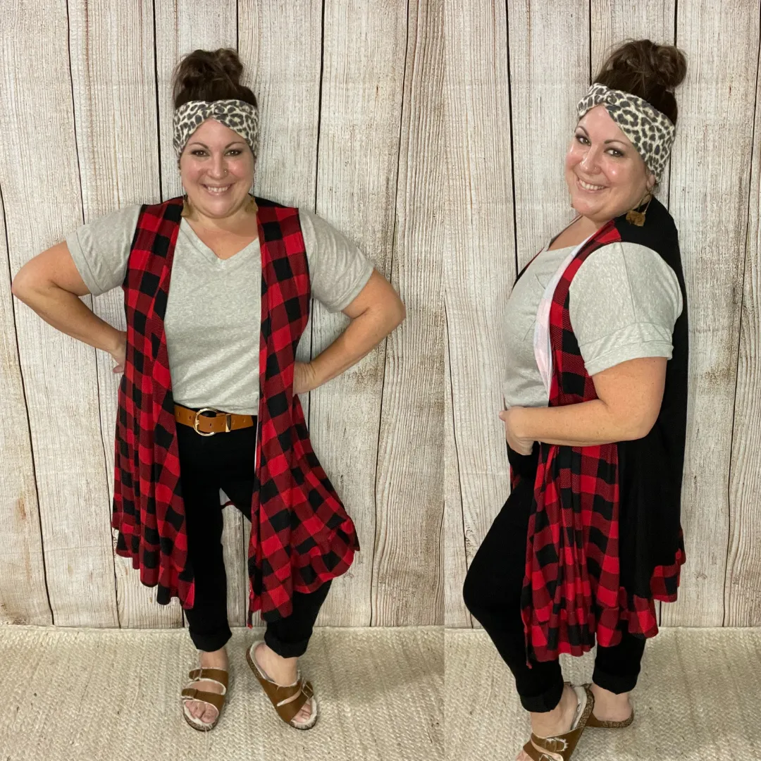 Buffalo Plaid Ruffle Hem Vest