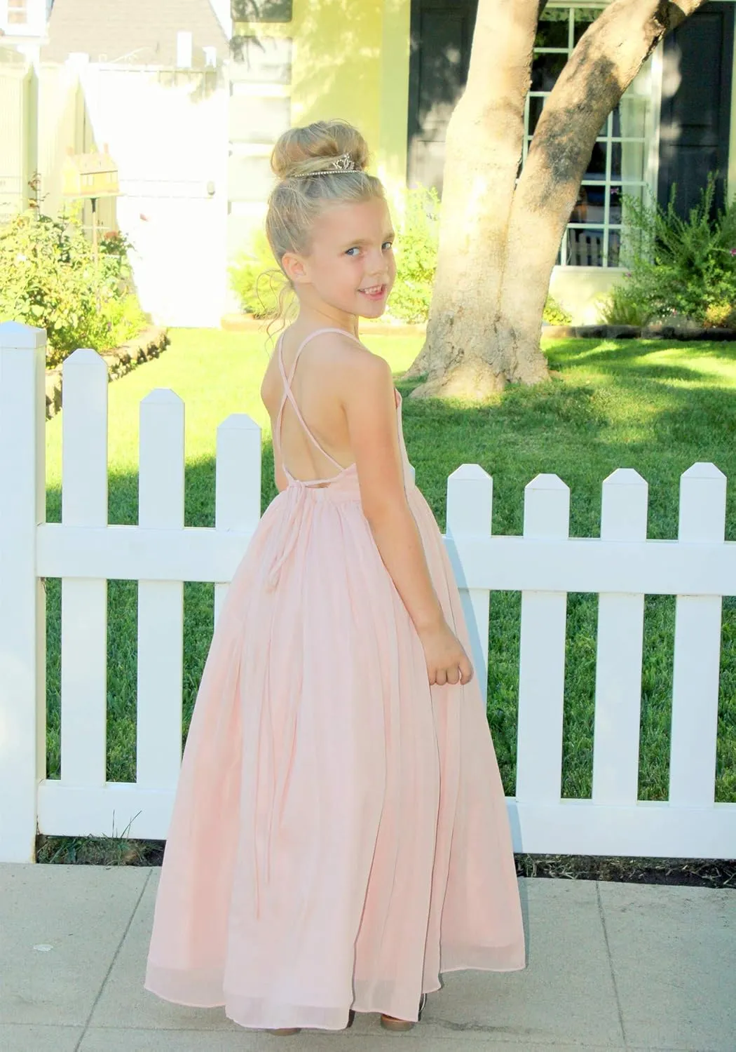 Criss Cross Chiffon Formal Flower Girl Dresses Junior Bridesmaid Dress Reception Dress