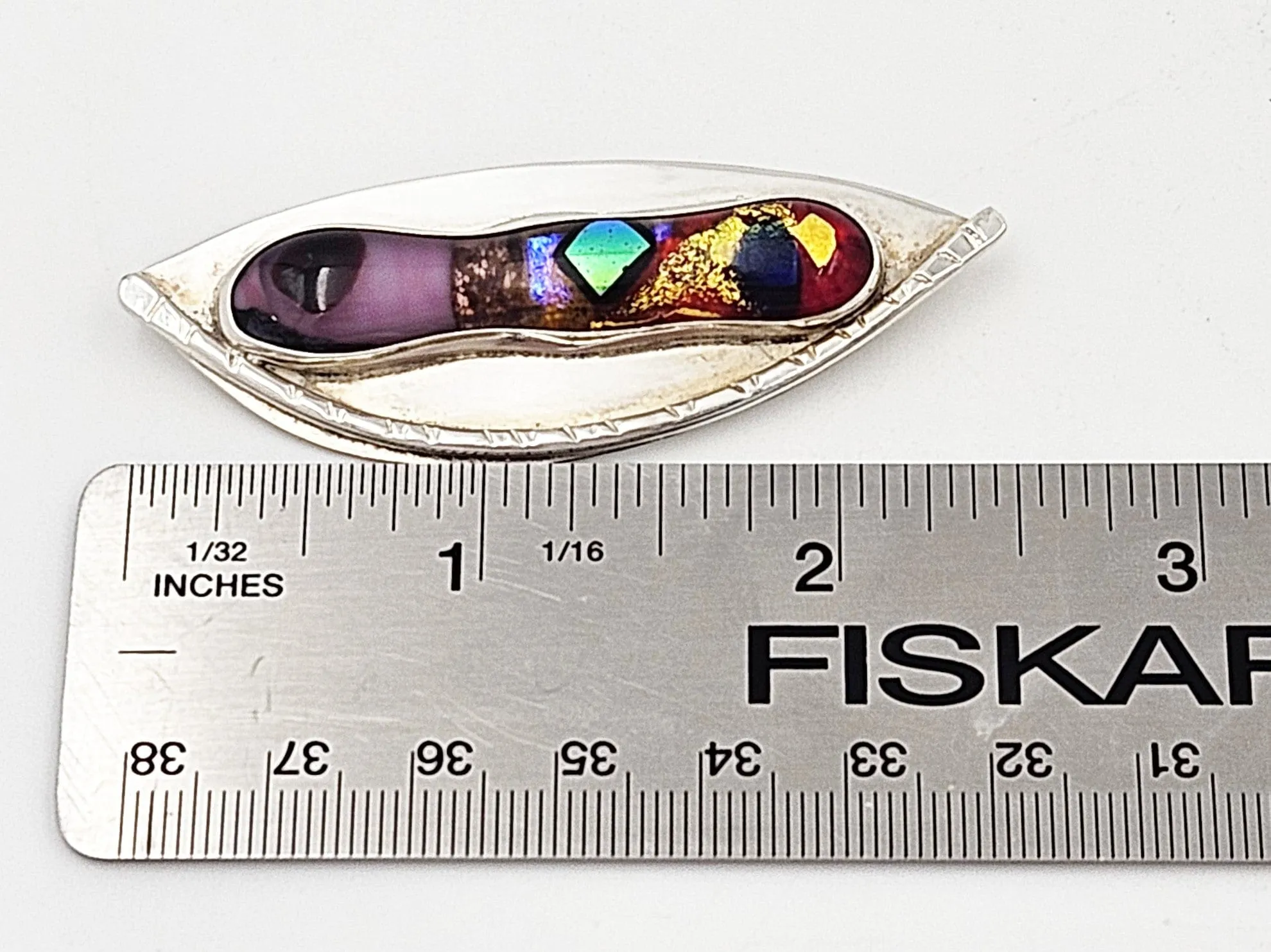 Designer Sucherman Sterling Abstract Modernist 3D Art Glass Brooch 1990s
