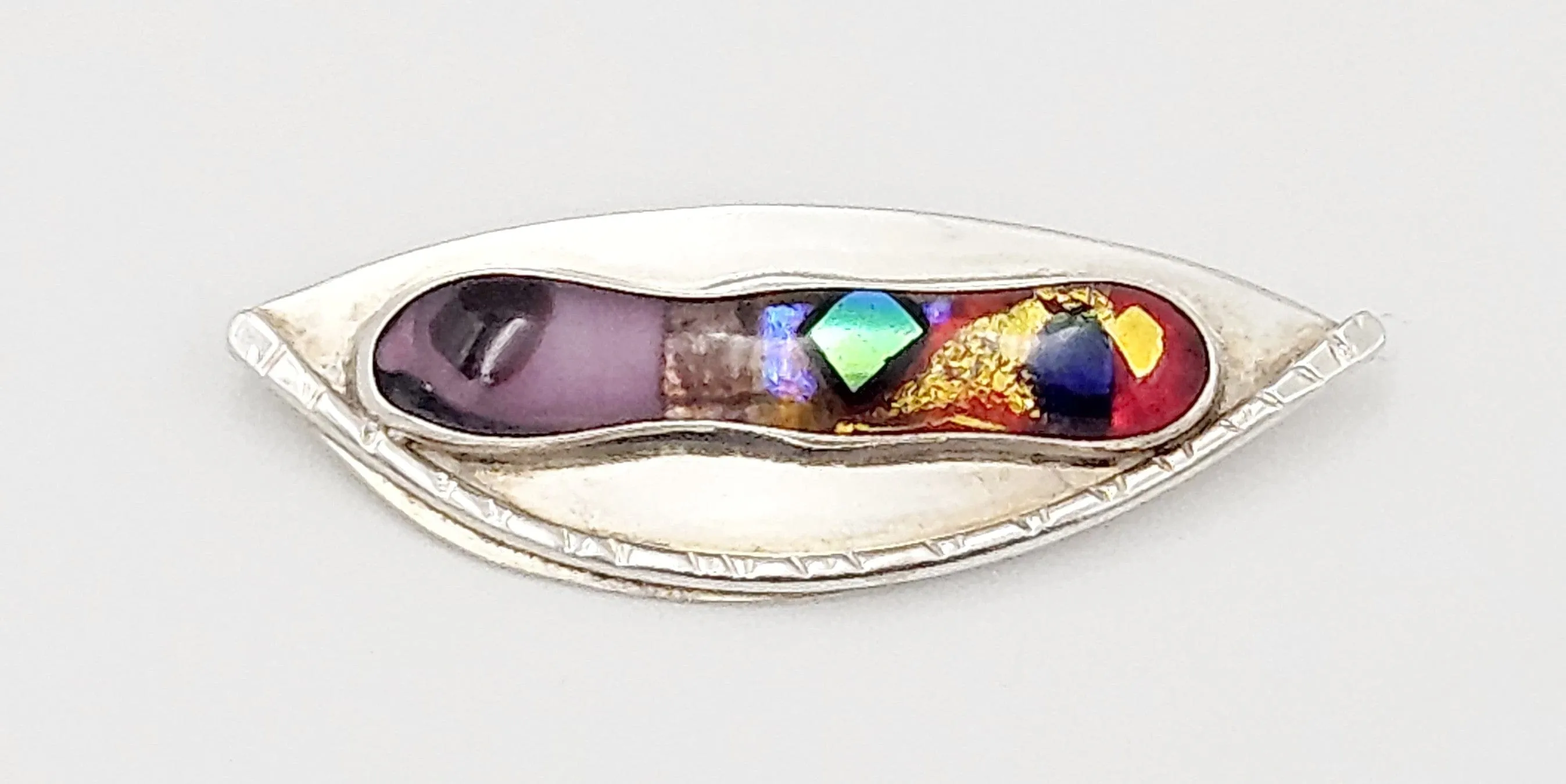 Designer Sucherman Sterling Abstract Modernist 3D Art Glass Brooch 1990s