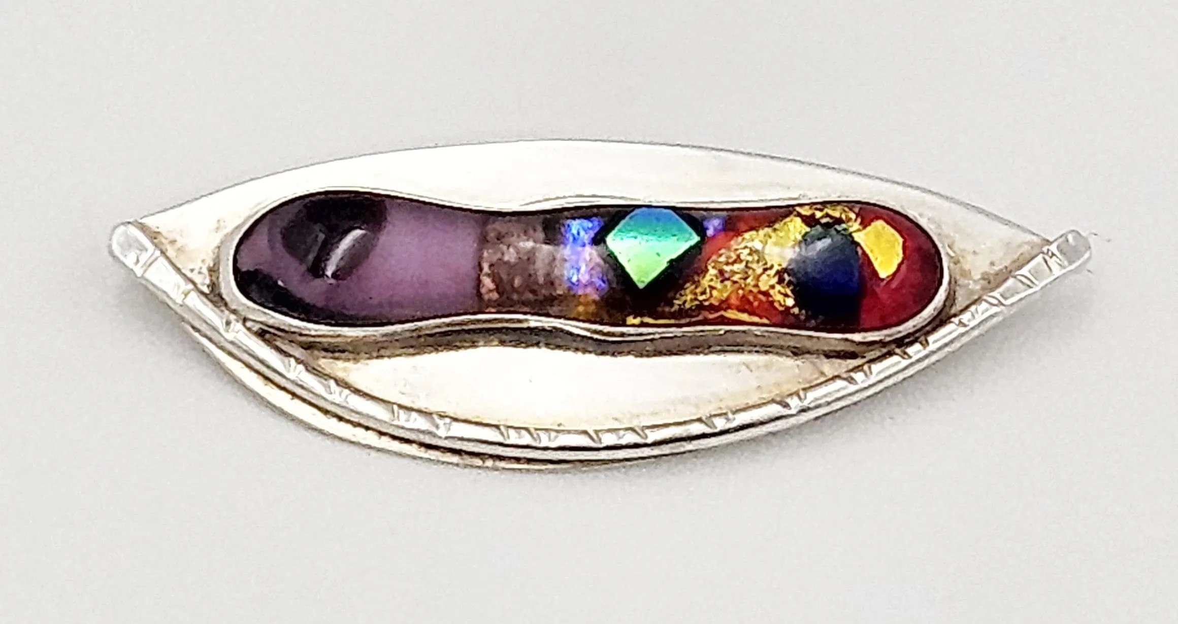 Designer Sucherman Sterling Abstract Modernist 3D Art Glass Brooch 1990s