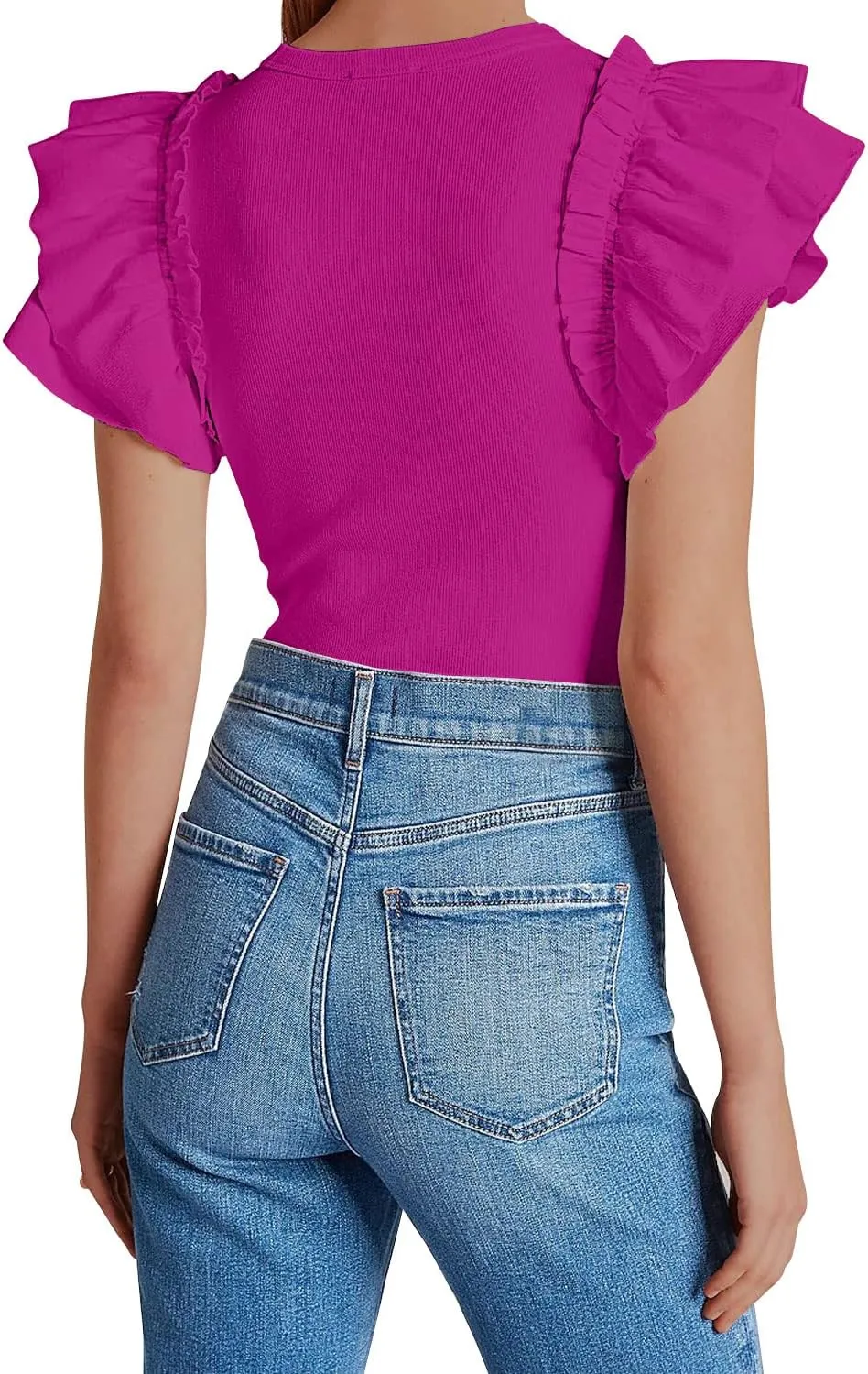 DOROSE Womens Summer Tops Sexy V Neck Casual Ruffle Short Sleeve Shirts Blouses