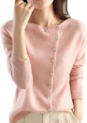 Faux Cashmere Cardigan Sweaters for Women, Open Front Cropped Cardigan Sweater, Long Sleeve Crewneck Knit Cardigan
