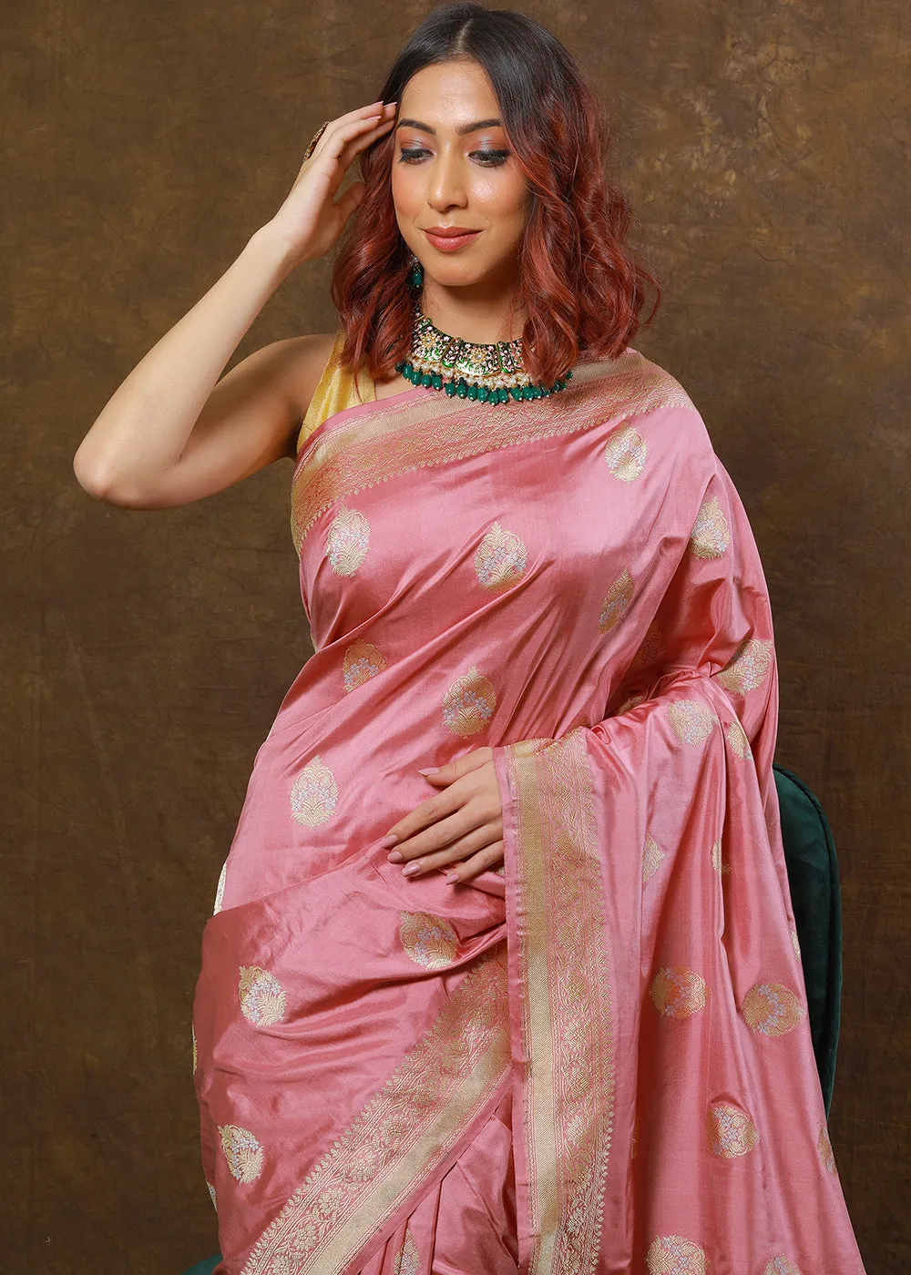 Flamingo Pink Hand Woven Pure Katan Silk Saree