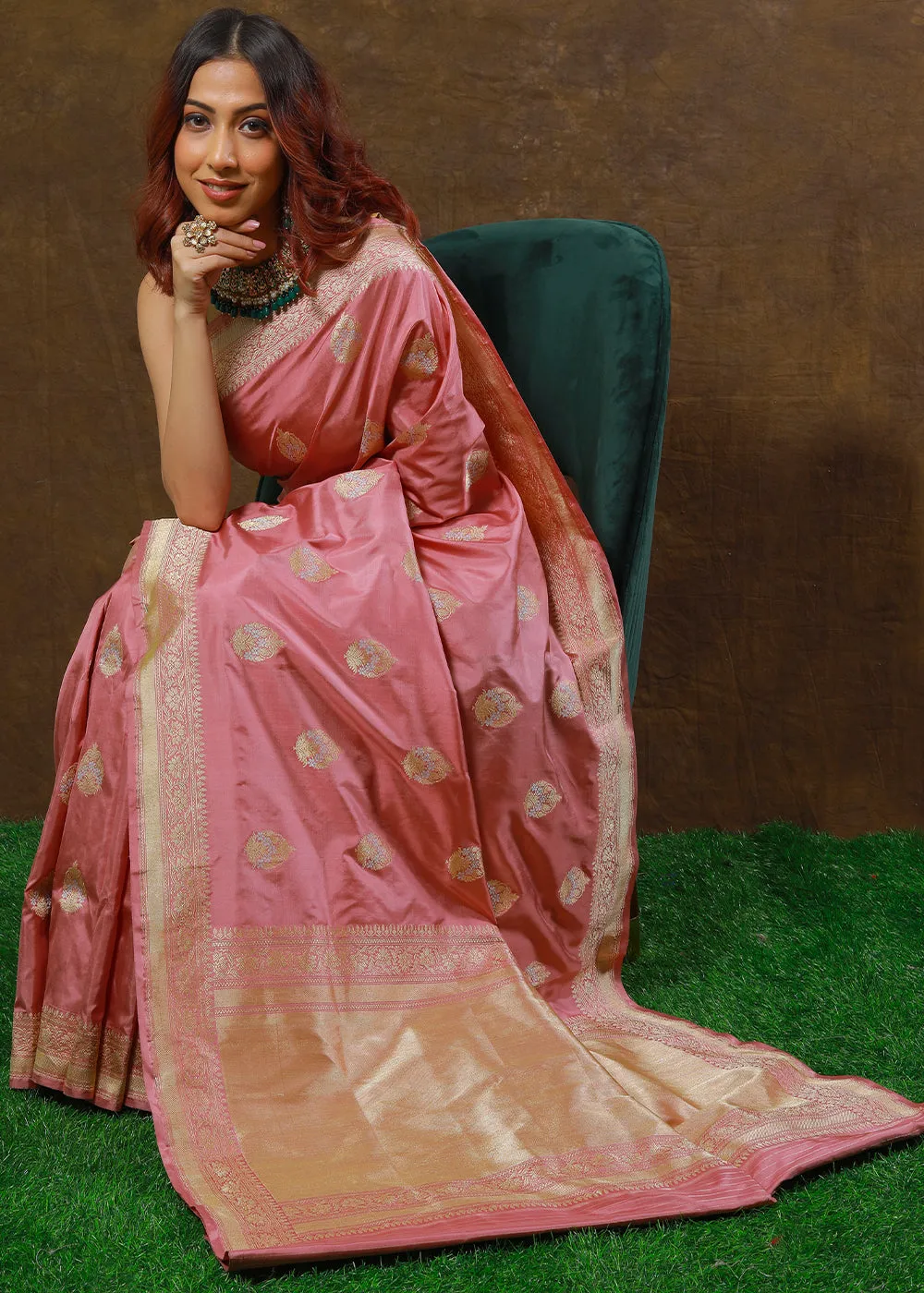 Flamingo Pink Hand Woven Pure Katan Silk Saree