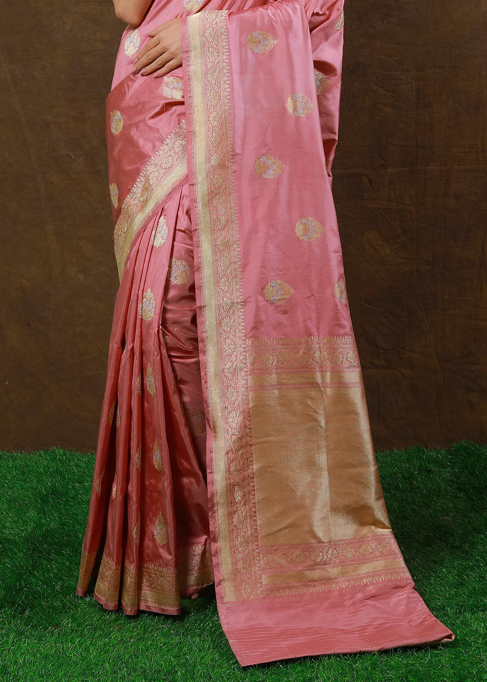 Flamingo Pink Hand Woven Pure Katan Silk Saree