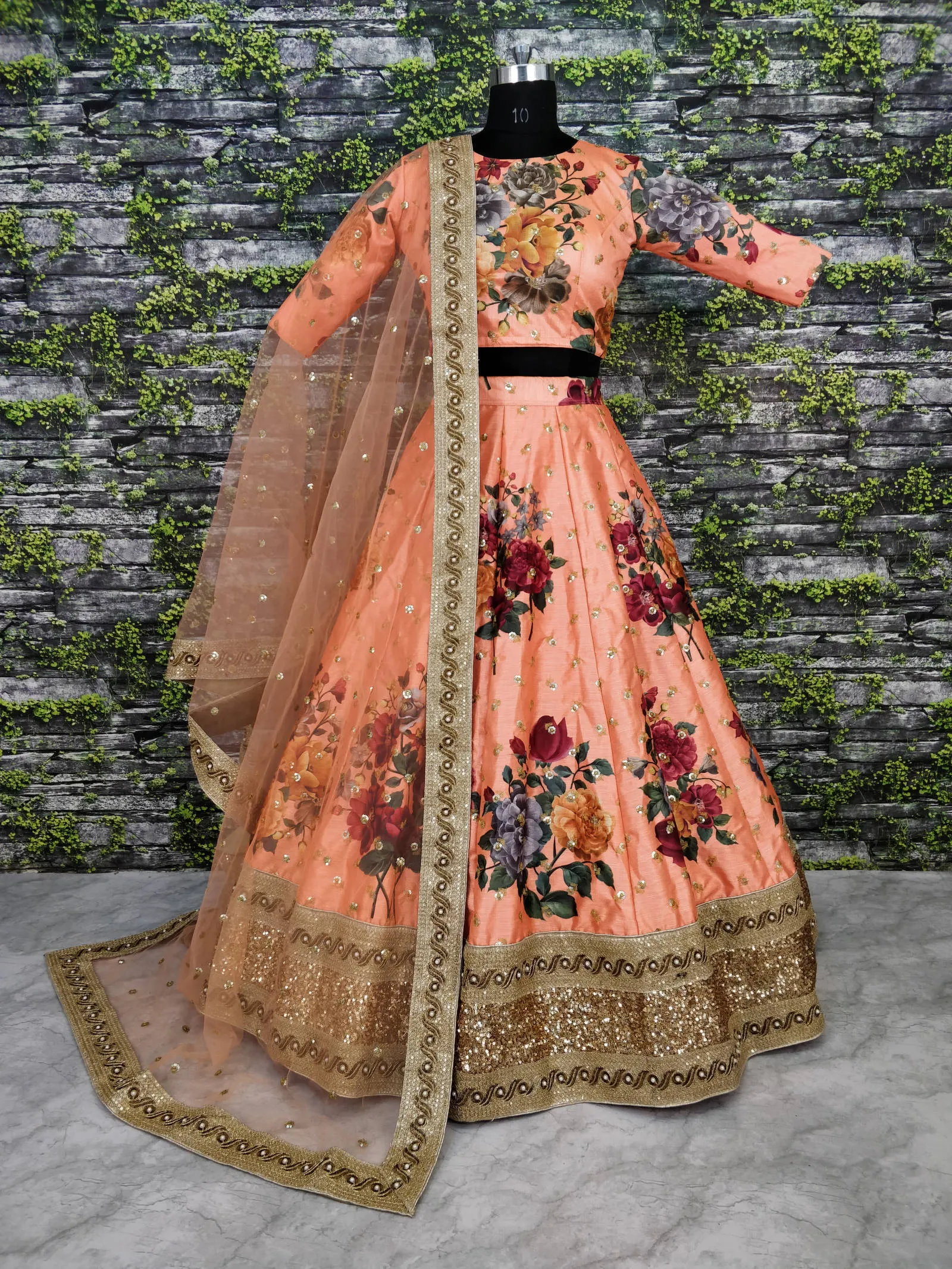 Gorgeous Peach Colored Partywear Designer Embroidered Lehenga Choli