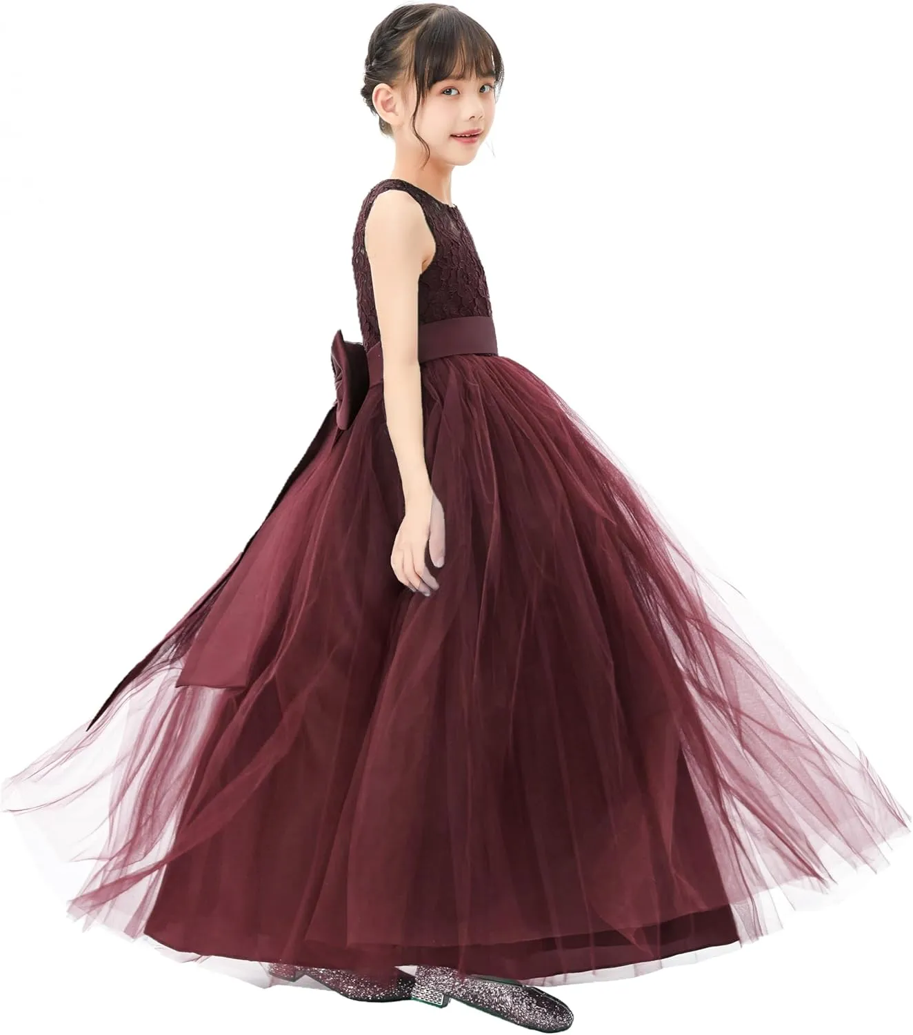 Illusion Lace Flower Girl Dresses for Pageant Occasions Junior Bridesmaid 331