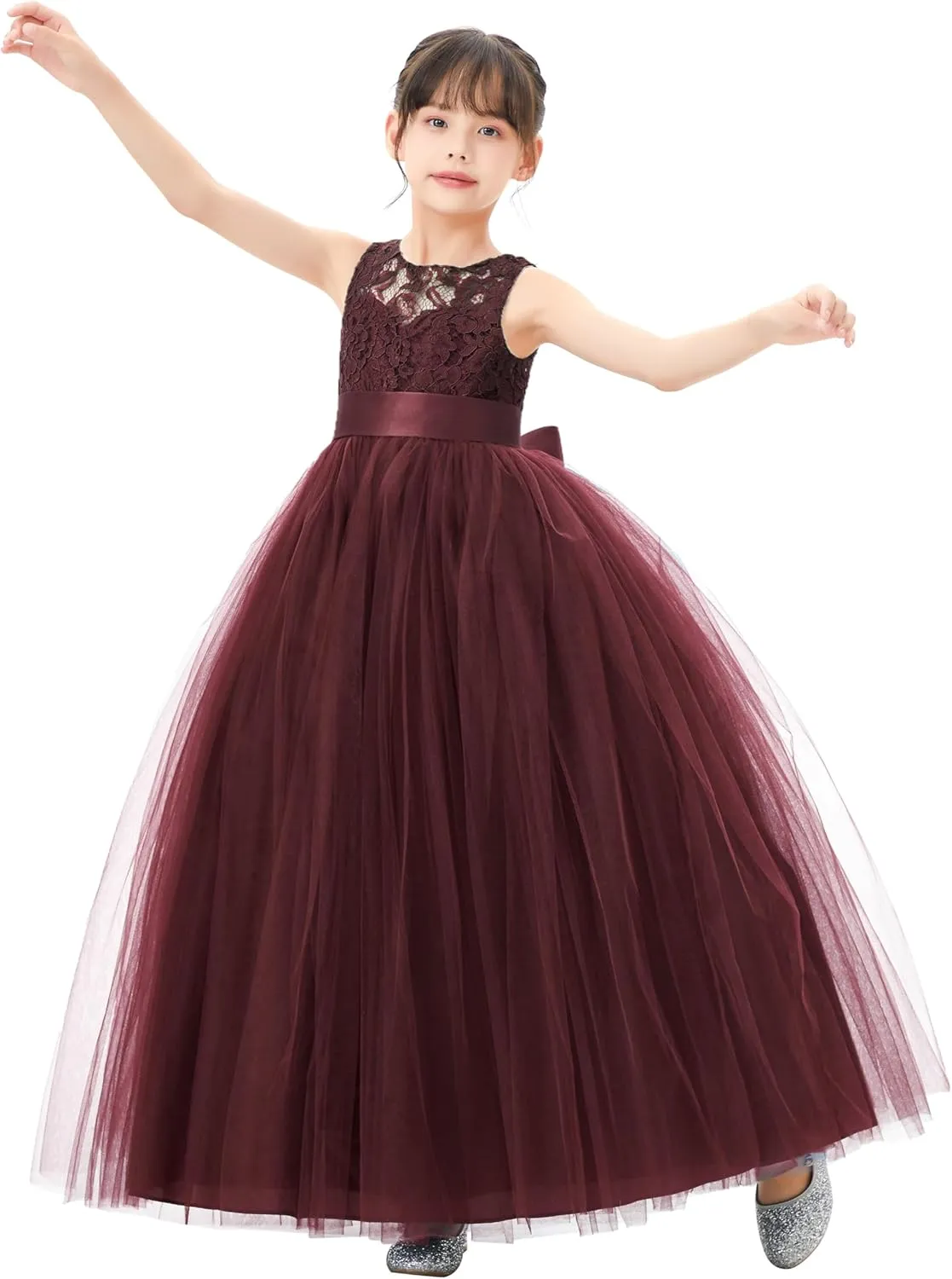 Illusion Lace Flower Girl Dresses for Pageant Occasions Junior Bridesmaid 331