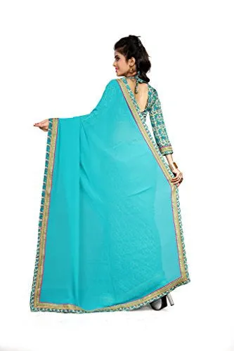 Indianbeauty Women's Chiffon Saree (AS1237_Light Blue_Free Size)