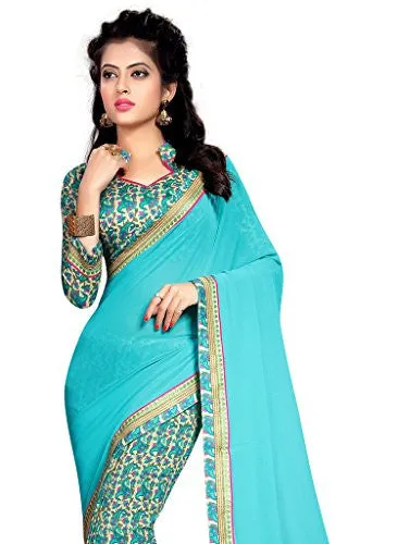 Indianbeauty Women's Chiffon Saree (AS1237_Light Blue_Free Size)