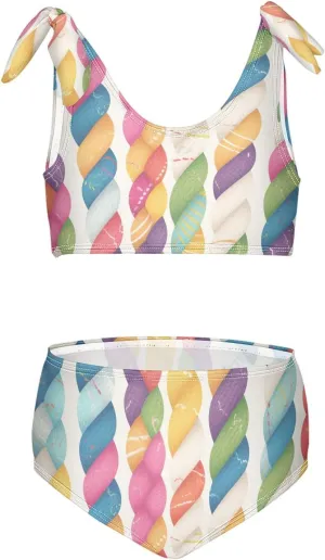 KLL Realistic Knitted Illustration Rainbow Texture Girls' 2 Piecing Bikini Sets Scoop Neck Bathing Suit Swimming Suits