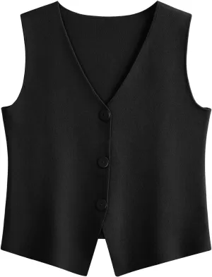 LILLUSORY Sweater Vest Women Sleeveless V Neck Trendy Spring Tops Dressy Button Up 2025 Knit Work Business Casual Outfits