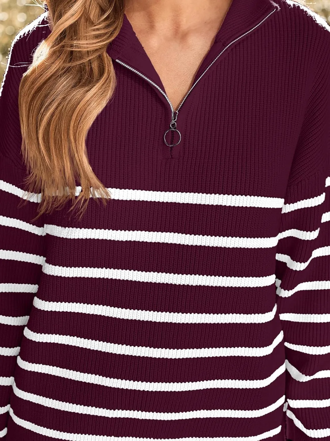 LILLUSORY Women's Quarter Zip Striped Oversized Sweater 2025 Mock Turtleneck Fall Fashion Outfit