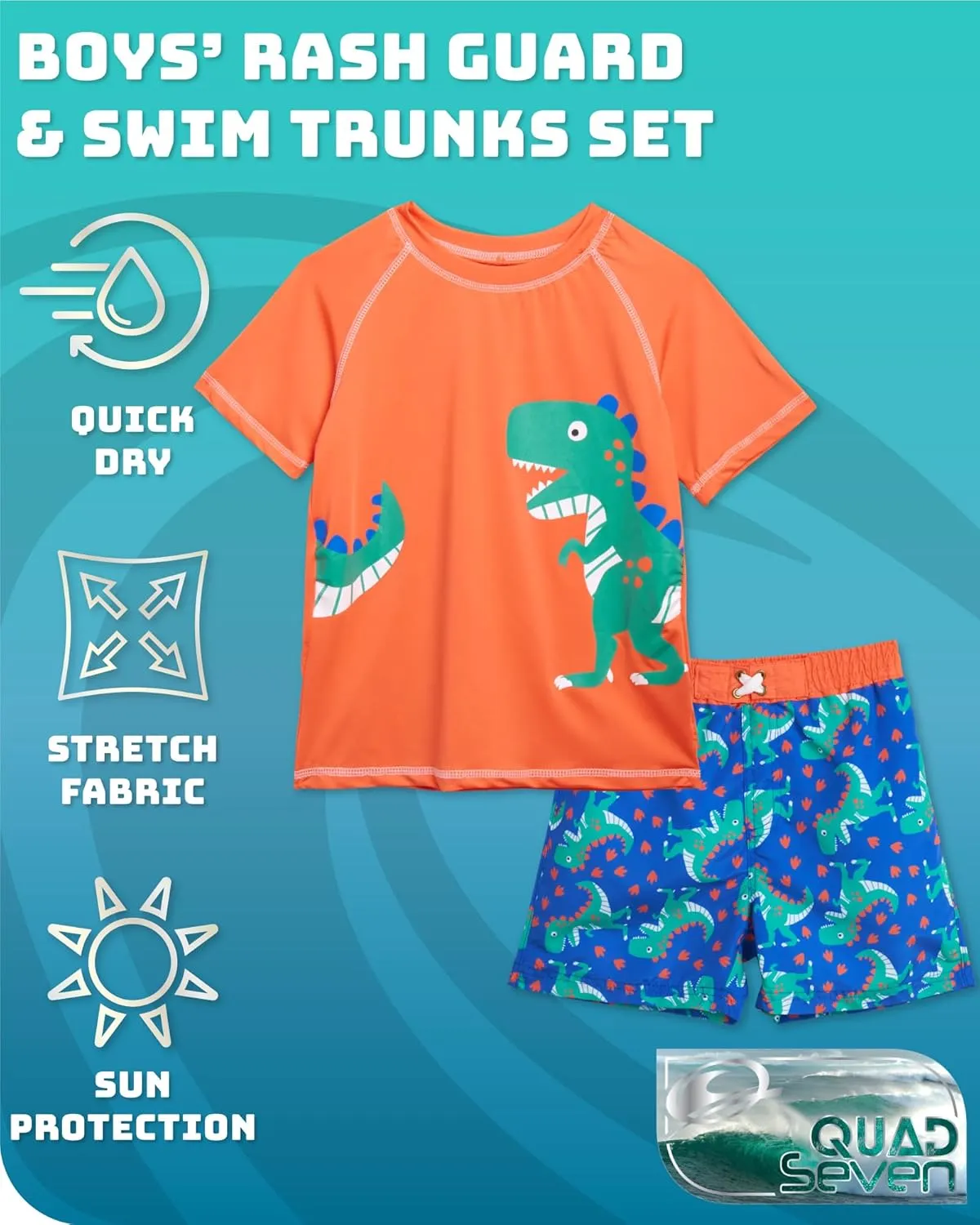 Little Boys Rash Guard Swim Set - 4-Piece Swim Shirt and Bathing Suit Trunks Set (2T-7)