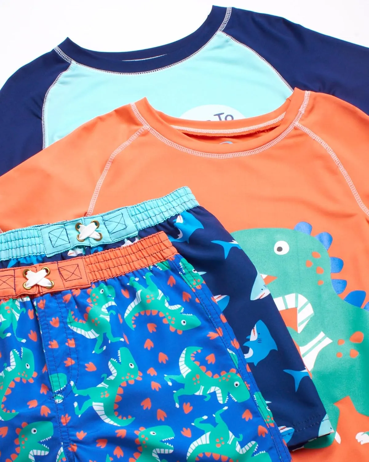 Little Boys Rash Guard Swim Set - 4-Piece Swim Shirt and Bathing Suit Trunks Set (2T-7)