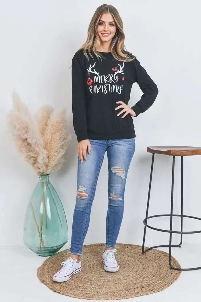 Long Sleeve Merry Christmas Print Pullover