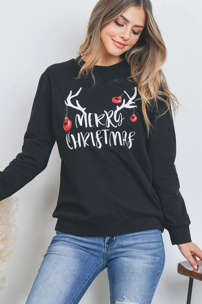 Long Sleeve Merry Christmas Print Pullover