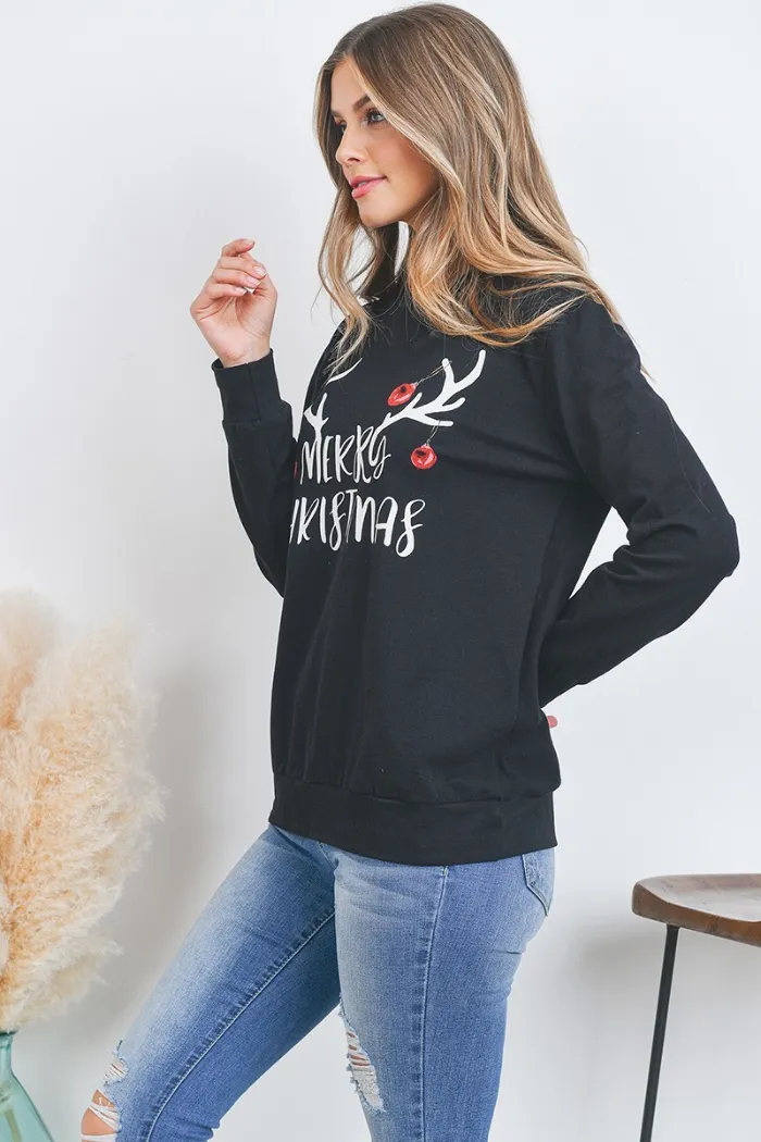 Long Sleeve Merry Christmas Print Pullover
