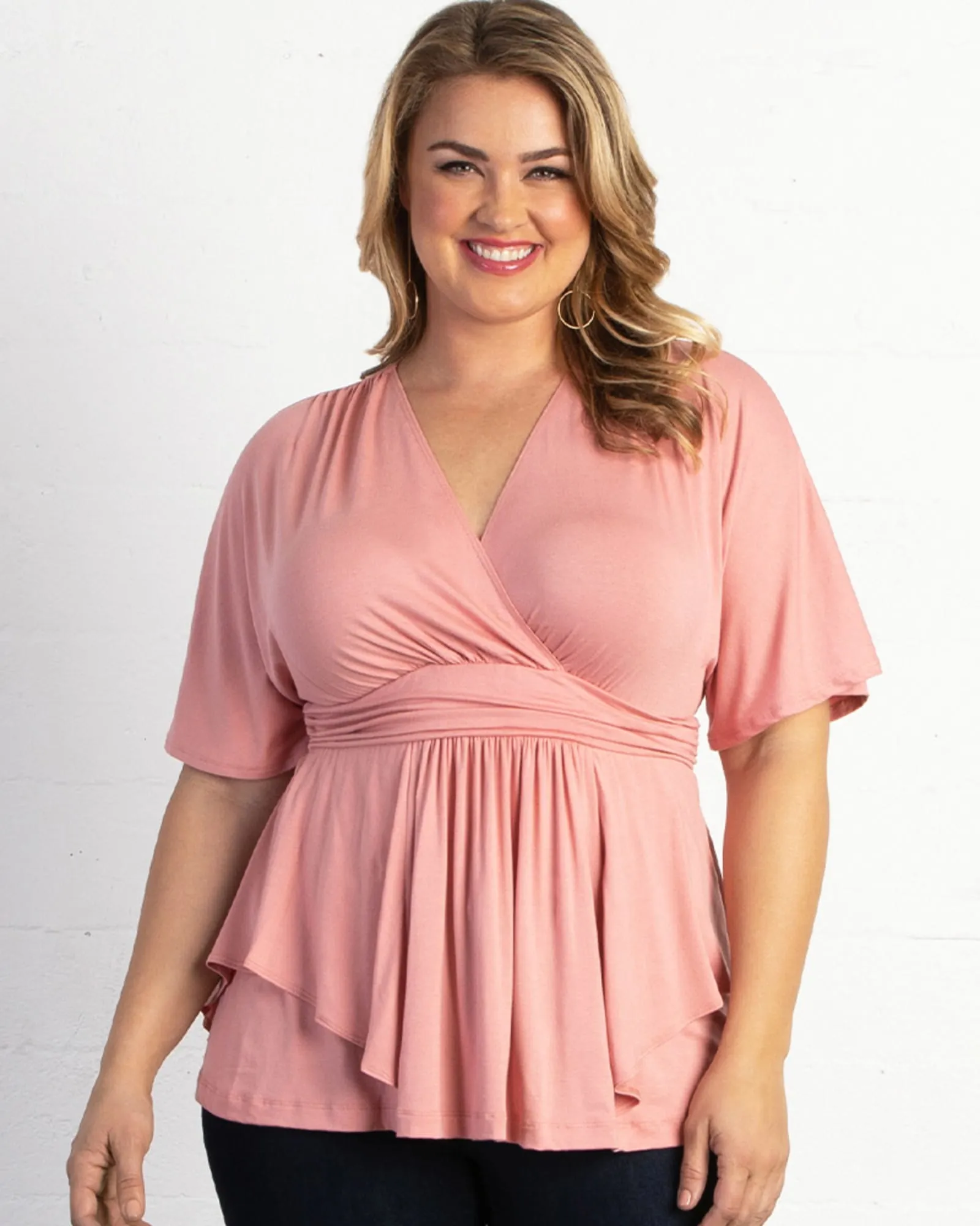 Marcy Wrap Peplum Top | PINK PETAL