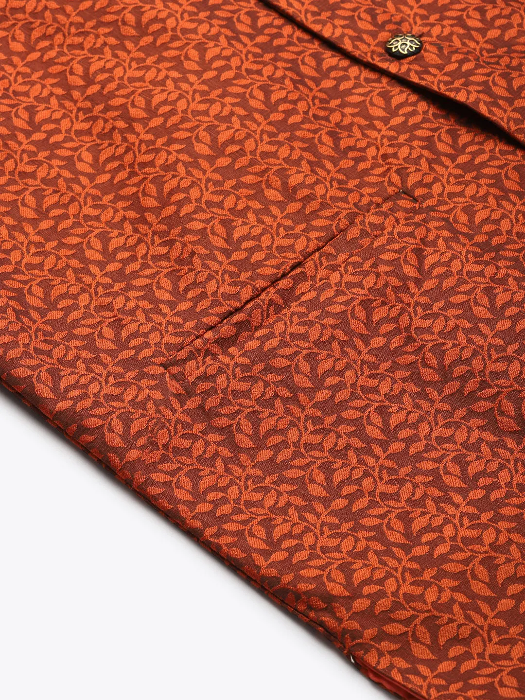 Men's Jacquard Silk Orange Self Design ONLY Nehrujacket - Sojanya