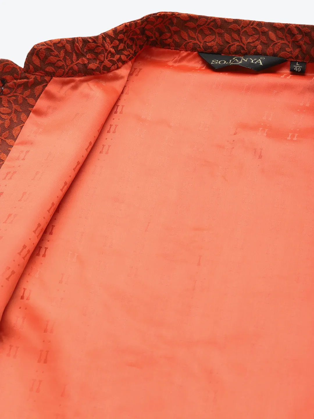Men's Jacquard Silk Orange Self Design ONLY Nehrujacket - Sojanya