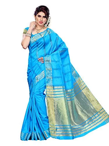 Mimosa Women Tussar Silk Saree With Plain Blouse (Blue ,3175-PRS18-AND)