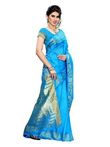 Mimosa Women Tussar Silk Saree With Plain Blouse (Blue ,3175-PRS18-AND)