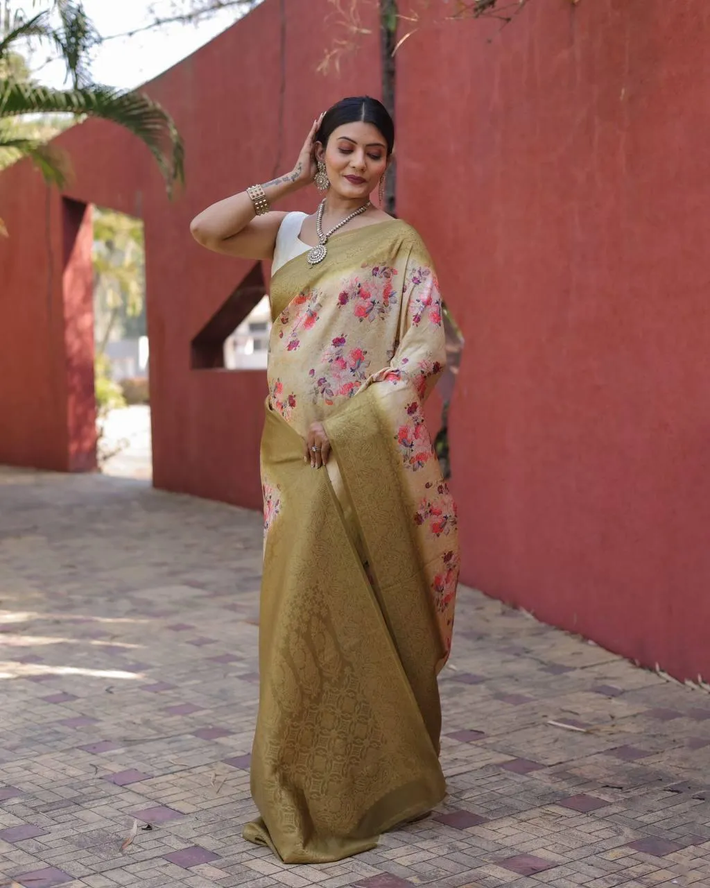 Olive Banarasi Softy Silk Saree