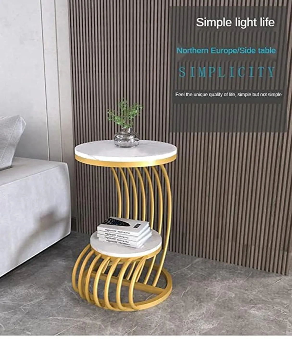 Online Decor Shoppee Round Side Table Golden Iron Modern Side Table Apartment Bedroom, Living Room, Office etc. (Black) (White 1)