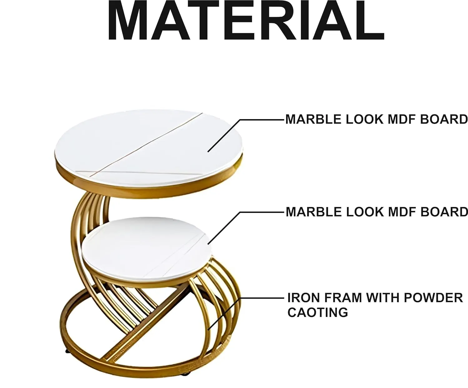 Online Decor Shoppee Round Side Table Golden Iron Modern Side Table Apartment Bedroom, Living Room, Office etc. (Black) (White 1)