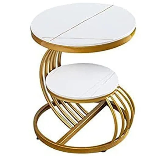Online Decor Shoppee Round Side Table Golden Iron Modern Side Table Apartment Bedroom, Living Room, Office etc. (Black) (White 1)