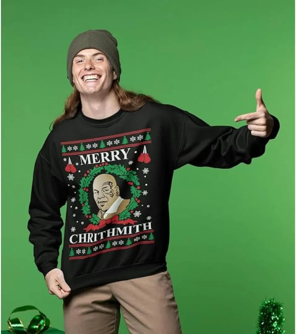Pure Essence Merry Mike Tyson Ugly Christmas Sweater Unisex Crewneck Graphic Sweatshirt