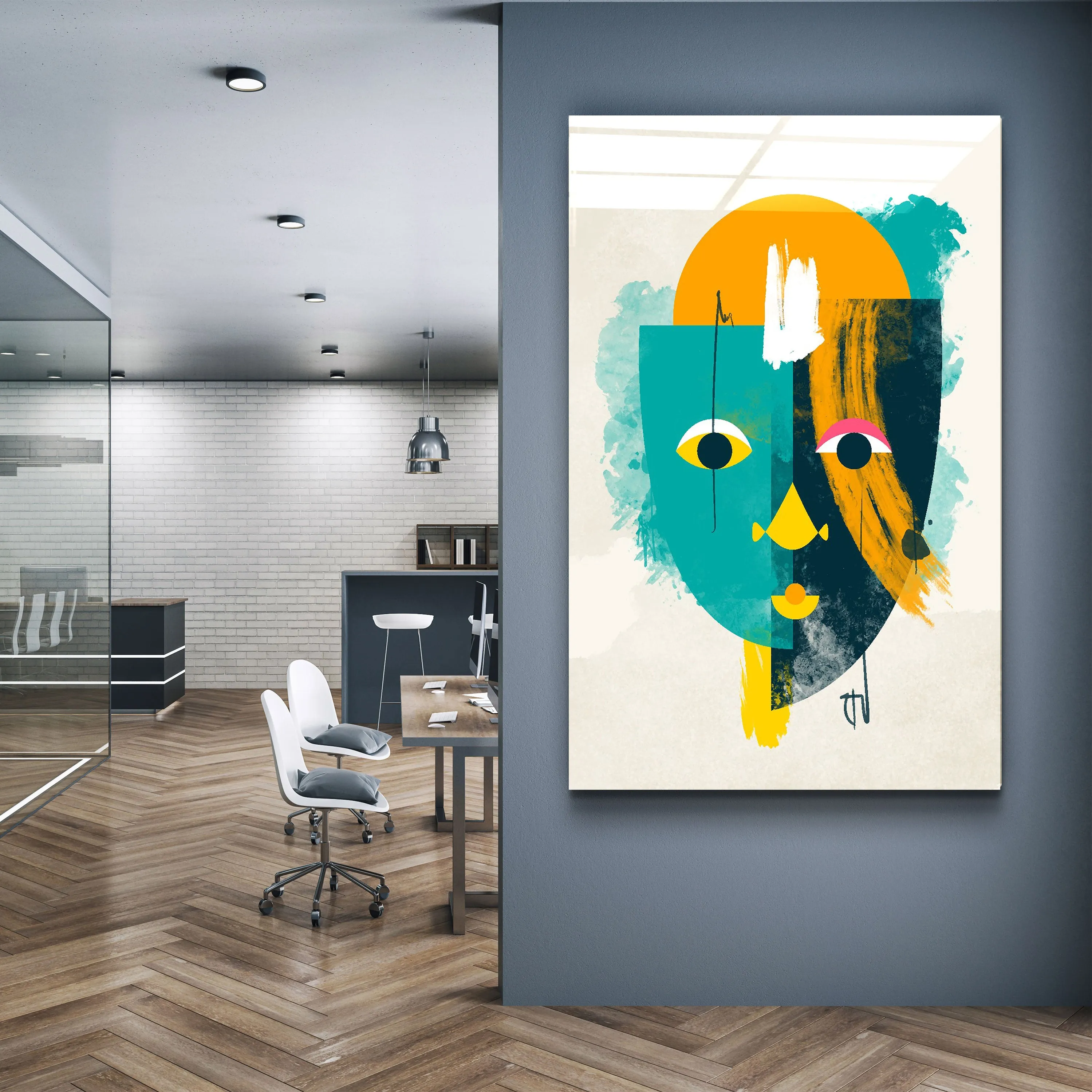 ・"Abstract Colorful Face V3"・Glass Wall Art
