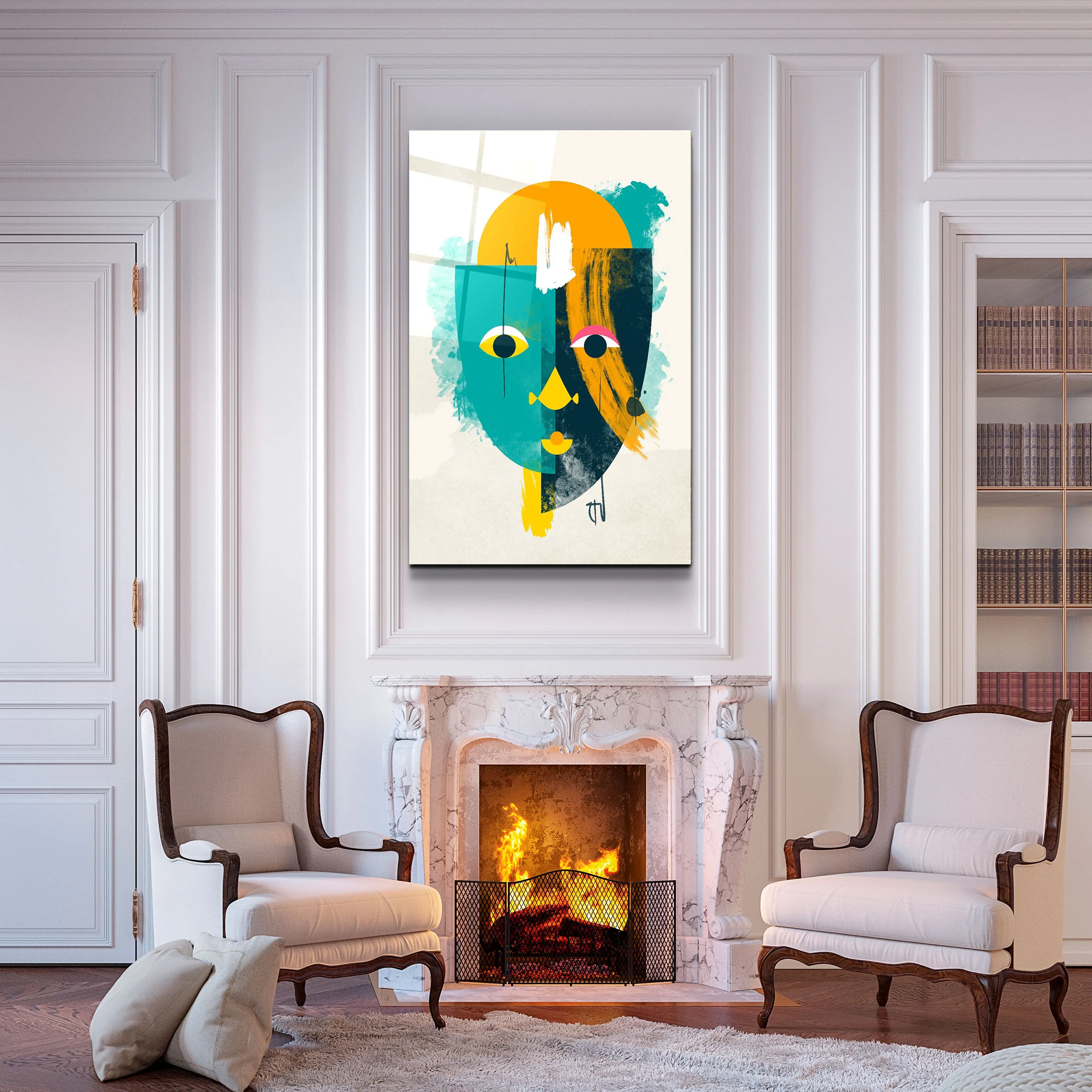 ・"Abstract Colorful Face V3"・Glass Wall Art