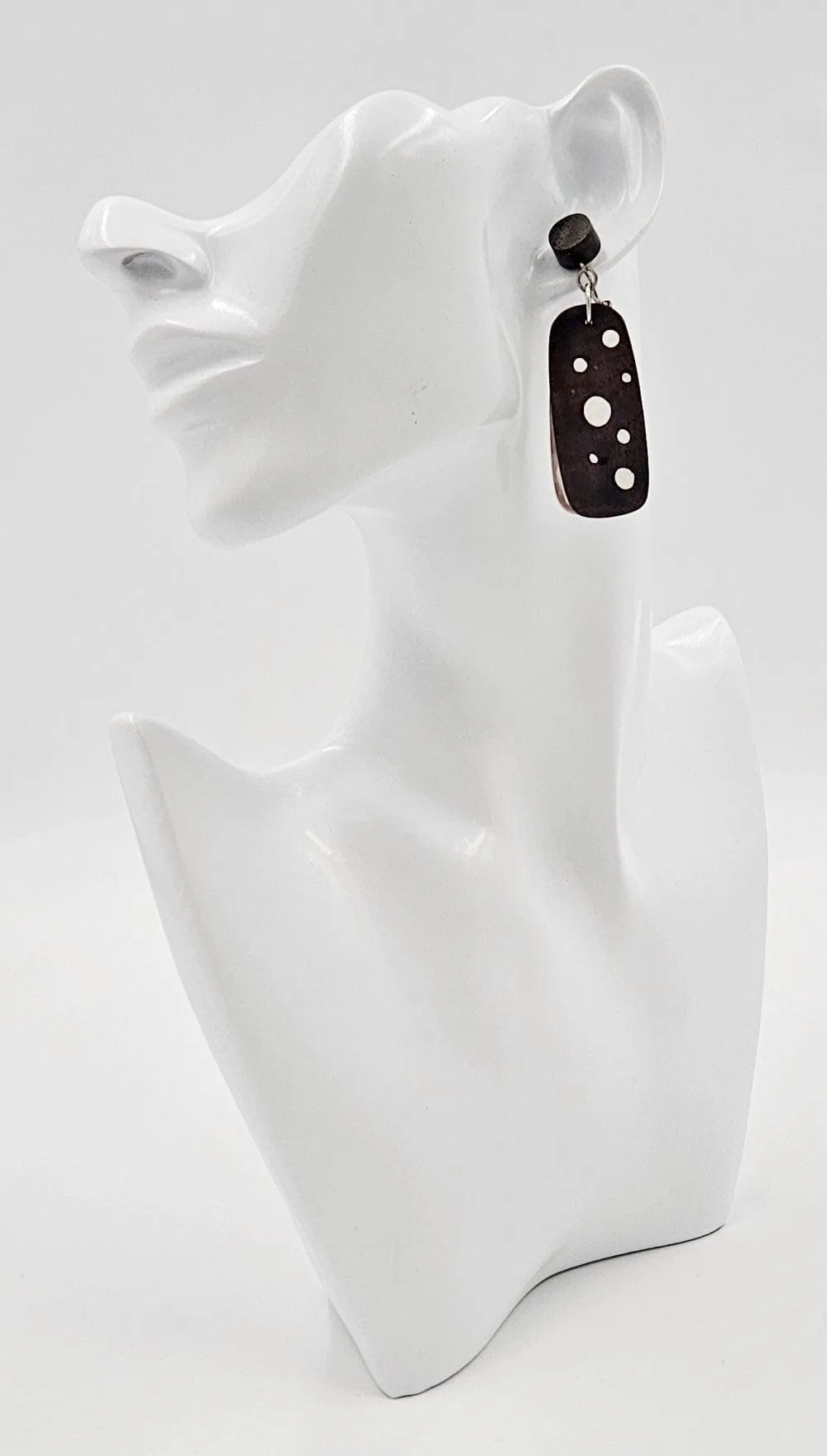 RARE Cavagnaro Sterling   Ebony Wood Abstract Mod XL 2-Part Earrings 1950s