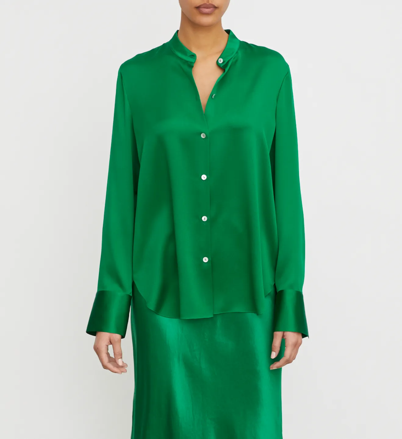 Slim Fitted Band Collar Blouse - Emerald