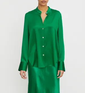 Slim Fitted Band Collar Blouse - Emerald