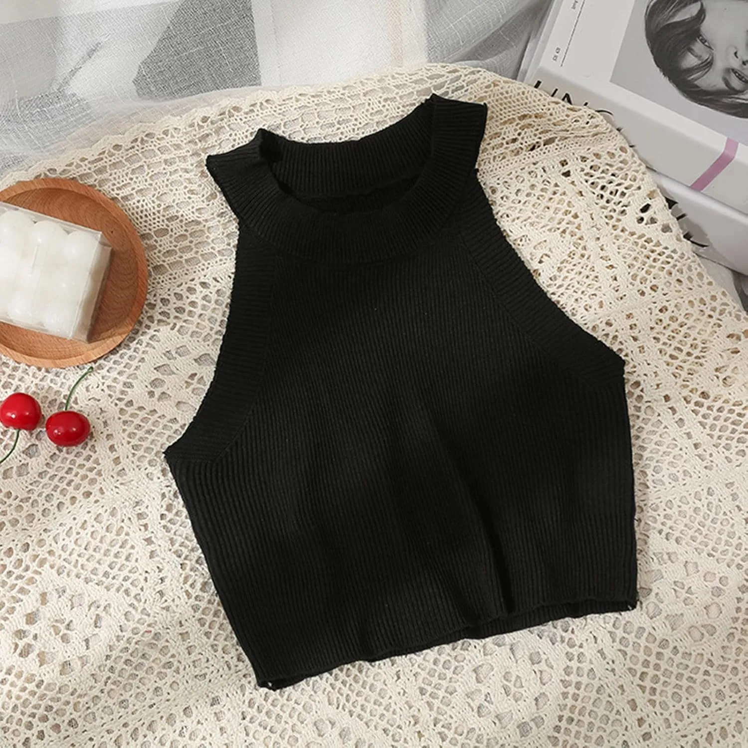 Solid Color Knitted Ice Silk Hanging Neck Style Off The Shoulder Super Short Top Spring And Summer Leather Tube