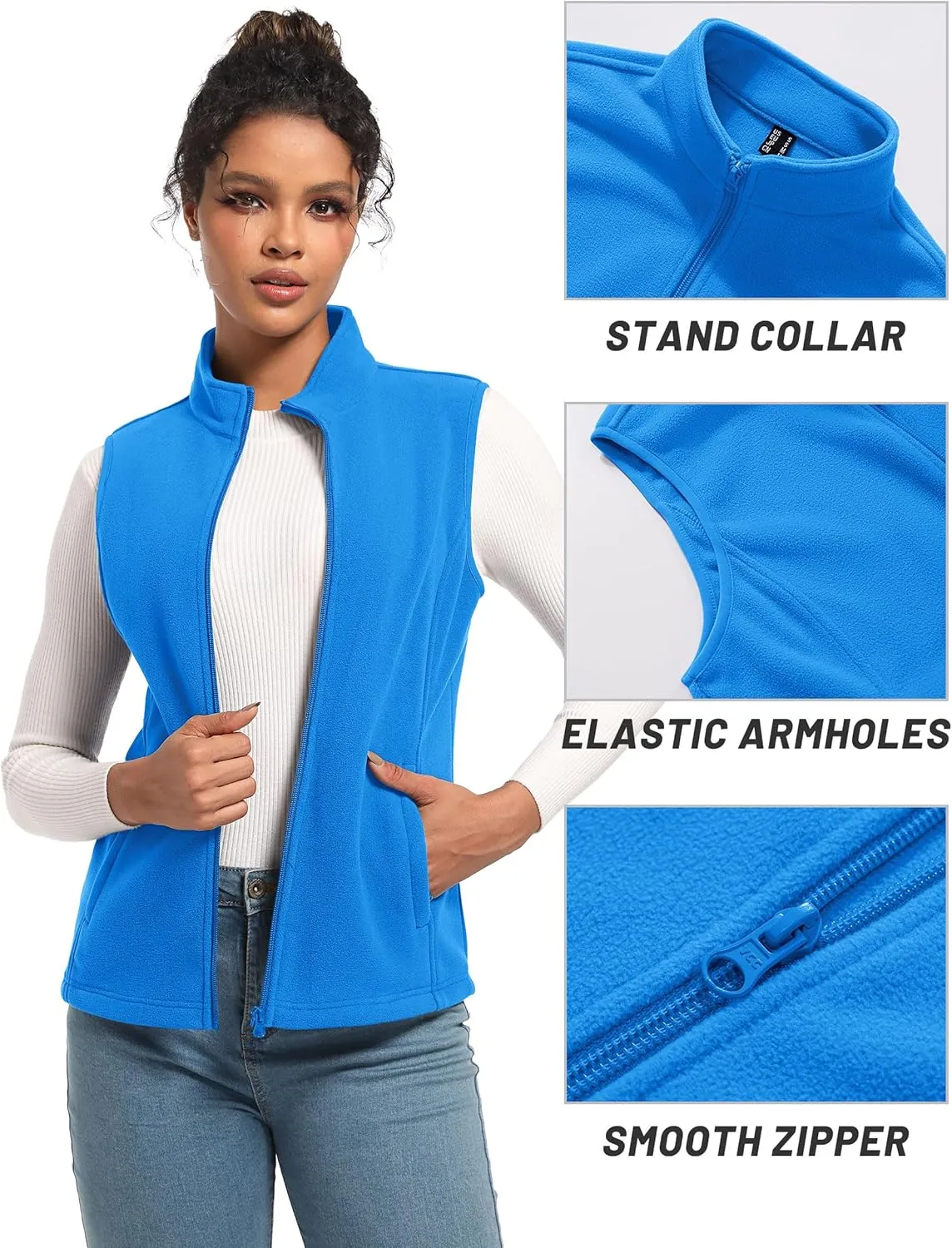 TACVASEN Women's Fleece Vest Lightweight Warm Vests Outerwear Sleeveless Zip Jacket Fall Winter Soft Vest with Pockets